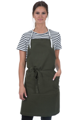 HARPER BIB APRON-Khaki Denim 