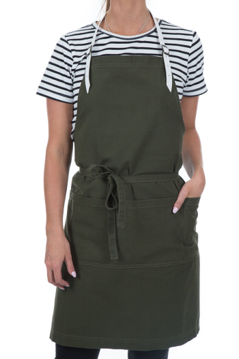 HARPER BIB APRON-Khaki Denim 