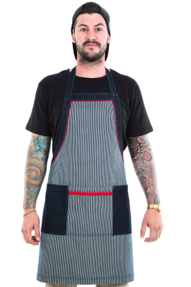 REED BIB APRON-Stripe Denim